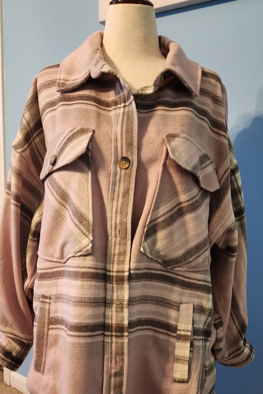 Arizona Jean Company Pink & Brown Plaid Utility Jacket